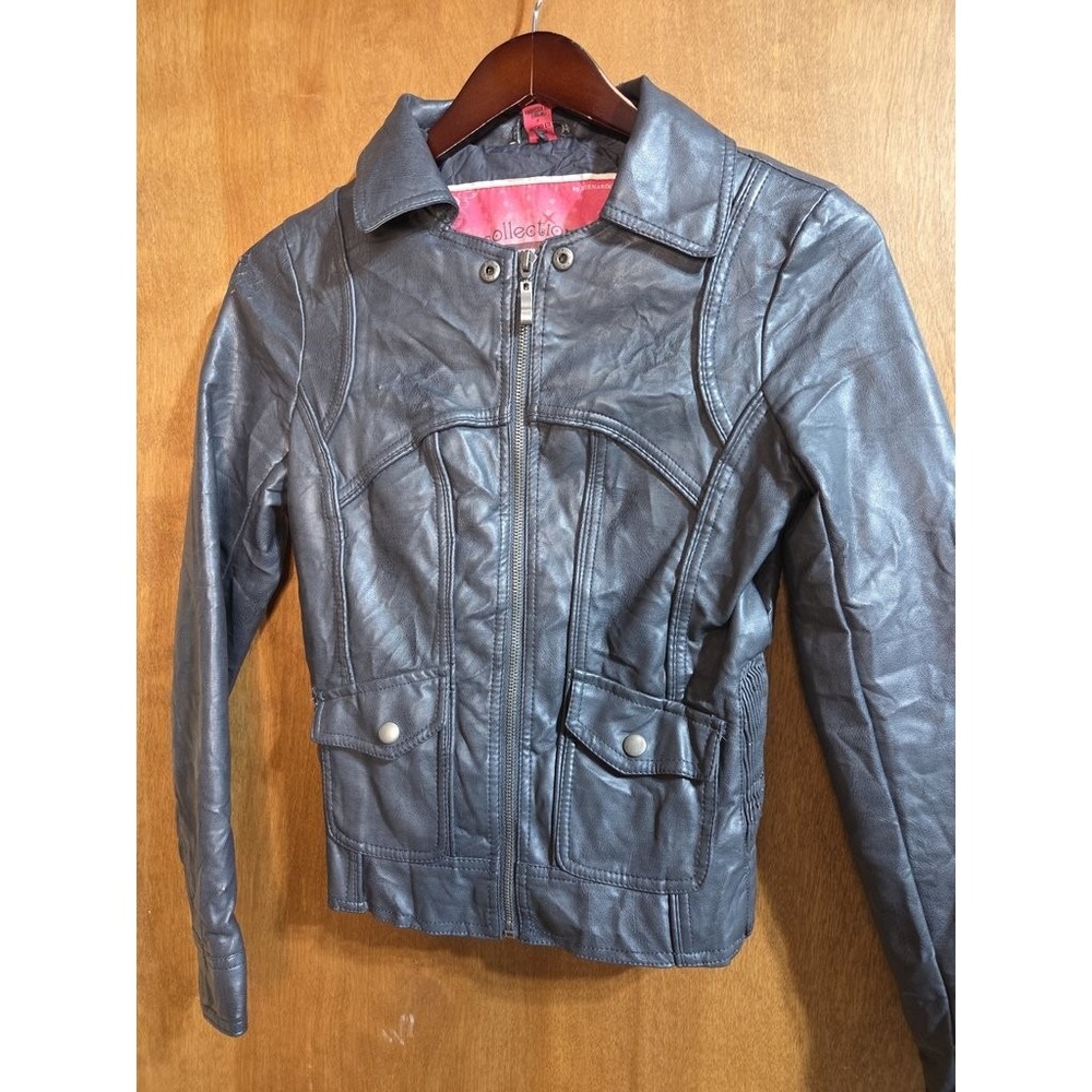 Bernardo Collection Faux Leather‎ Moto Jacket Womens Small Black Biker Y2K Goth